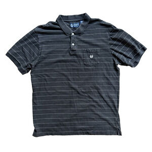 Chaps Men’s Black Striped Collar Shirt with Pocket Short Sleeves Size XXL GUC